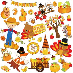 ​GreenPine 30 Pieces Thanksgiving Thick Gel Clings Fall Window Gel Clings Decals Stickers for Kids, Toddlers and Adults Home Airplane Classroom Nursery Party Supplies Decorations Removable and