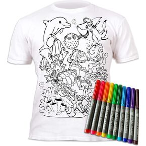 Splat Planet Color-in Sea Life T-Shirt with 6 Non-Toxic Washable Magic Pens - Color-in and Wash Out T-Shirt