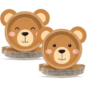 50 Count Bear Paper Plates Bear Shaped Disposable Plates Bear Baby Shower Party Plates Brown Bear Theme Party Dinnerware Teddy Plates for Gender Reveal Boy Girl Baby Shower Birthday Party Decorations