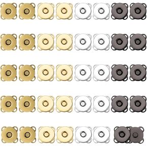 40 Sets Magnetic Snap Buttons, 14mm Plum Magnetic Snap Closures Fastener Sewing on Magnetic Clasps Button for Purses Bags Clothes Handbags Leather DIY Craft (Gold+Silver+Dark Gray+Bronze)