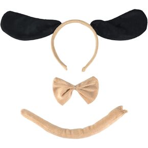 Skeleteen Puppy Dog Costume Set - Brown and Black Dog Ears, Bow Tie and Tail Accessories Kit for Kids of All Ages