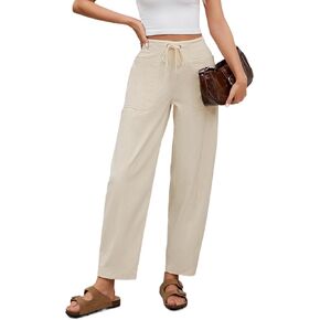 Barrel Pants for Women High Waisted Corduroy Drawstring Elastic Waist Loose Casual Wide Leg Trousers Pants