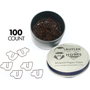 Butler in the Home Coffee Mug or Tea Cup Shaped Paper Clips Great for Paper Clip Collectors or Office Gift - Comes in Round Tin with Lid and Gift Box (100 Count Brown)