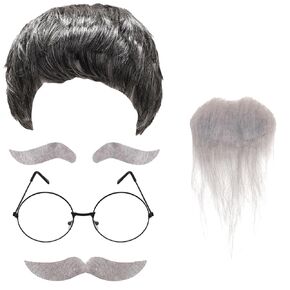 Old Man Wig And Mustache Set Old Man Costume Kit Grandpa Costume Accessories Grey Wig Fake Beard Eyebrows Glasses for Men Adults Teens for Halloween 100th Day of School