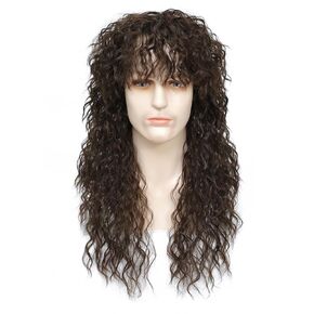 70s 80s Men's Costume Wigs for Men Women Glueless Wear and Go Wig Heat Resistant Halloween Cosplay, DIY Themed Costume Party (Brown with White)