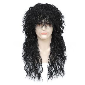 70s 80s Men's Costume Wigs for Men Women Glueless Wear and Go Wig Heat Resistant Halloween Cosplay, DIY Themed Costume Party (Brown with White)