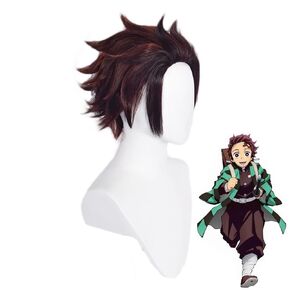 Anime Tanjirou Wig for Aldult, Halloween Tanjirou Costume Party Tanjirou Cosplay Wig