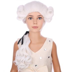 Kids Judge Wig Long Curly White Wig Child Washington Lawyer White Wig for Halloween Costume Cosplay Wig