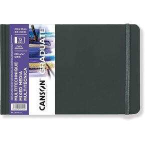 Canson Graduate Mixed Media Paper, Hard Cover Art Journal, 5.5x8.5 inches, 36 Sheets — Artist Paper for Collage, Watercolor, Ink, Pencil, Marker