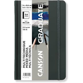 Canson Graduate Mixed Media Paper, Hard Cover Art Journal, 5.5x8.5 inches, 36 Sheets — Artist Paper for Collage, Watercolor, Ink, Pencil, Marker in Kuwait