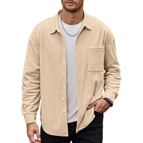 HOTake Mens Casual Corduroy Shirt Mens Long Sleeve Button Down Shirts Lightweight Jacket with Pockets