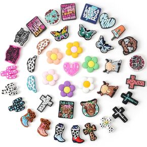 Silicone Focal Beads for Pens, 40PCS Flower Butterfly Faith Funny Words & Western Cow Silicone Focal Beads Bulk Shaped Silicone Beads for Keychain Making, Funny Focal Beads for DIY Crafts