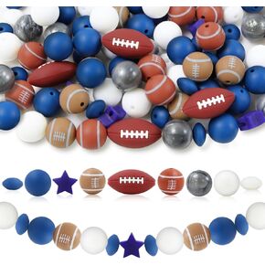 ZIFTY Silicone Beads 15mm Football Beads Football Party Favors for Men Women Fan Loose Round Rubber Beads for Keychain Necklace Bracelet Jewelry Art and DIY Crafts (66 Pcs)