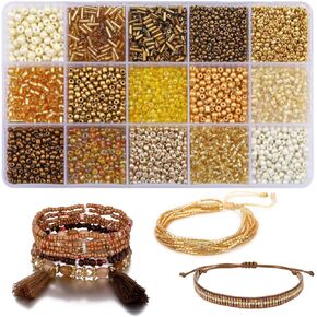 15 Color 4mm Small Assorted Glass Seed Beads,3mm Bugle Beads Friendship Bracelet Kit,2mm Tiny Tube Beads for Jewelry Making(Red Bead)