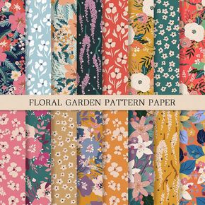 32 Sheets Flower Garden Pattern Paper Vintage Botanic Scrapbook Specialty Paper Double Sided Craft Paper For DIY Card Making Photo Album Journal Decor, 6 x 6 Inch