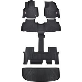 Floor Mats Accessoires 3 Row Liners Set & Cargo Liners Custom Fit for 6 & 7 Seats Hyundai Santa Fe Calligraphy/Limited/SE/SEL/XRT 2024 2025(Hybrid ONLY),All Weather TPE Winter Slush Floor Mats