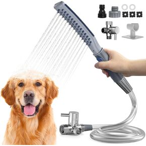 Dog Shower Attachment for Quickly and Easily Bathing and Cleaning Your Dog, Dog Bathing Supplies, 3 Spray Modes and 1-Button Switch Indoor and Outdoor Sprayer Includes 8-Foot Hose, Lake Blue