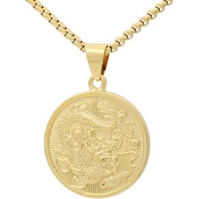 Fashion 18K Gold Animal Dragon Round Pendant Necklace