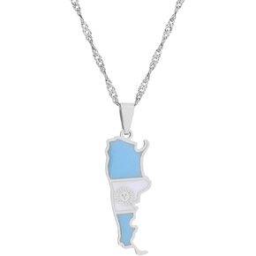 VJOSA Fashion Stainless Steel Republic of Argentina Flag Pattern Pendant Country Map Necklace