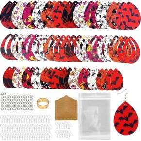 AOUXSEEM 241 Pcs Random Pattern Double Sided Faux Leather Earrings Making Kit for Beginner, Contains Pre Cut Hollow Teardrop Earring Pieces Hooks Jump Rings Opener Earring Display Cards