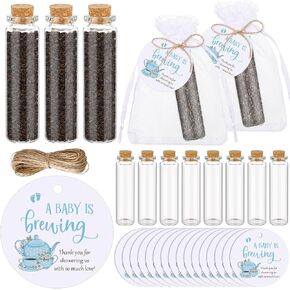 Havawish 50 Sets Baby Shower Tea Party Favors Include Coffee Beans Glass Bottles Thank You Tags Bags for Guests Gender Reveal Party, No Tea(Pink)