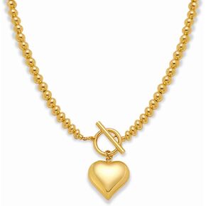 WOWORAMA Gold Chunky Chain Necklace for Women Puffy Heart Pendant Necklace White Gold Thick Chunky Chain Link Necklaces Heart Coin Choker Necklace