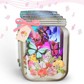MUSIC & LIGHTS Birthday Card, Pop-up Flowers Mason Jar Mother's Day Get Well Soon Thank You Card, Gifts for Women Wife Mom Sister