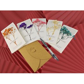 5 Greeting Cards with Real Flowers,Each with a Baby's Breath, Ideal Gifts for Birthdays, Valentine's Day, Thanksgiving, Christmas, and other Holidays and Anniversaries