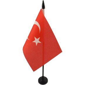 AZ FLAG Turkey Table Flag 4'' x 6'' - Turkish Desk Flag 15 x 10 cm - Black Plastic Stick and Base