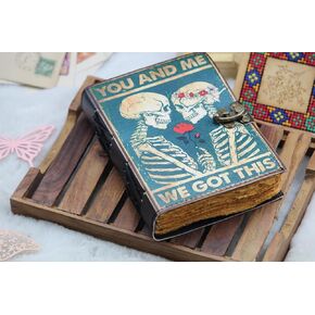 Book of Spells Leather Journal Deckle Edge Paper Grimoire Printed Journal The Lovers Tarot Notebook Spiral Gothic Notebook Skull lover Antique Vintage Leather Journals for Men and Women