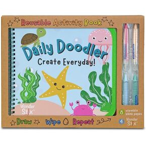 The Pencil Grip Daily Doodler Reusable Activity Book- Travel Cover, Includes 4 Wonder Stix