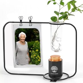 Small Urn for Human Ashes Keepsake with 5X6 Desk Picture Frame & Hydroponics Glass Vase, Memorial Keepsake Urn for Human Ashes, Mini Urns for Human Ashes Keepsake, Not Included Plant & Flower