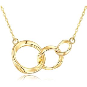 14K Real Gold Interlocking Circle Necklace for Women, Solid Gold Three Circle Necklace Generation Necklace, Three Sister Necklace Birthday Valentines Day Gift for Her Mom Nana Sister, 16+2 Inch