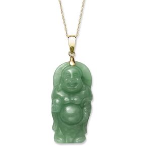14k Yellow Gold Natural Jade Buddha Necklace Pendant