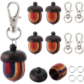 SUNNYCLUE 20Pcs DIY 5 Sets Acorn Pendant Wooden Keychain Making Kit Natural Wood Acorn Nut Box Screw Cap Openable Pendants Lobster Clasps Split Jump Rings for Key Chains Holding Hairs Ashes Tooth