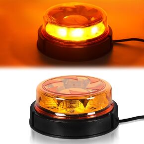 LED Amber Warning Beacon Light, 16LEDs 12/24V Orange Blinking Lamp 4 Flash & 2 Rotating Patterns for Agricultural Machines, Commercial Vehicle, School Bus, Tractor Excavators Truck