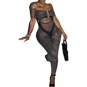 Women Sexy Mesh See Through Lace Jumpsuits, Sleeveless One Piece Jumpsuit-Summer Cut Out Bodycon Rompers