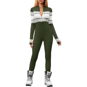Yousify Women's Jumpsuits Workout Ribbed Long Sleeve Zip Up Front Sport Ski Rompers with Thumb Hole S-2XL