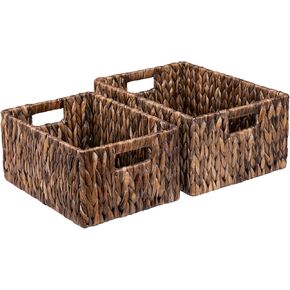FairyHaus Wicker Baskets 15x11x7 & 13.4x9.5x6.5, 2 Pack Handmade Big Wicker Storage Basket with Handles, Natural Water Hyacinth Wicker Baskets for Storage Shelves Organizing, Rectangle Wicker Basket