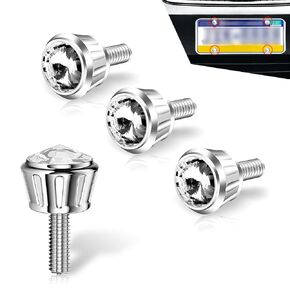 4 PCS Car Bling License Plate Frame Screw Kit, Diamond Decoration Anti-Shock and Anti-Loose Fasteners, Alloy Durable Plate Frame Anti-Theft Bolt Replacement, Universal for Cars (Pink)