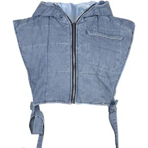 Women’s Denim Jacket Zip Up Cropped Hoodie Winter Fashion Quilted Lace-up Coat Fall Jean Vest Varsity