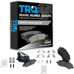 TRQ Front & Rear Brake Pads Ceramic Compatible with 2011-2014 Chrysler 200 2007-2010 Sebring 2008-2014 Dodge Avenger 2007-2012 Caliber 2007-2017 Jeep Compass Patriot 2008-2017 Mitsubishi Lancer