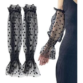 Detachable Black Wave Point Lace Arm Sleeves mesh To Cover Arms Women Fashion Gloves Sheer Tulle Sleeves