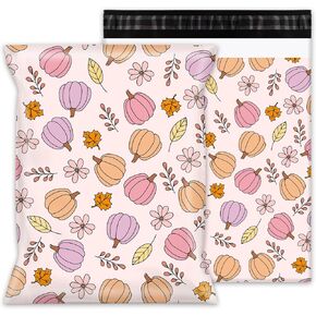 Whaline 100Pcs Fall Halloween Poly Mailer 10 x 13 Inch Pumpkin Floral Leaves Mailing Bag Orange Pink Purple Self-Sealing Plastic Packaging Envelope Bag for Autumn Thanksgiving Small Business