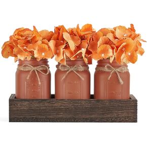 Mkono Mason Jar Centerpiece Decorative Wood Tray with 3 Painted Jars Farmhouse Kitchen Counter Decor for Coffee Table Dining Room Living Room Kitchen,White