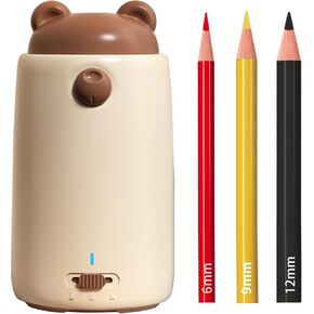 Zmol Fully Automatic Pencil Roller for 6-12mm Colored Pencils, Brown Bear Roller, Rechargeable Suitable for Home, Office and Students etc.
