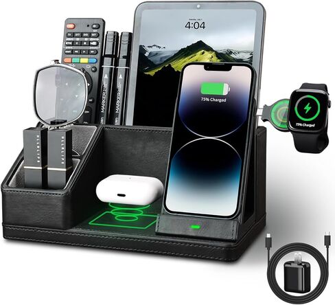 KINGFOM Leather Desk Organizer with Charging Station Multi-Functional Phone Pen Pencil Holder for Desk Desk Organizers and Accessories for Office Home Supplies (L) in Kuwait