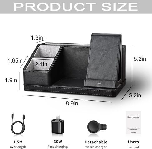 KINGFOM Leather Desk Organizer with Charging Station Multi-Functional Phone Pen Pencil Holder for Desk Desk Organizers and Accessories for Office Home Supplies (L) in Kuwait