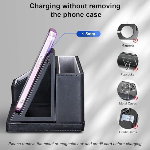 KINGFOM Leather Desk Organizer with Charging Station Multi-Functional Phone Pen Pencil Holder for Desk Desk Organizers and Accessories for Office Home Supplies (L) in Kuwait