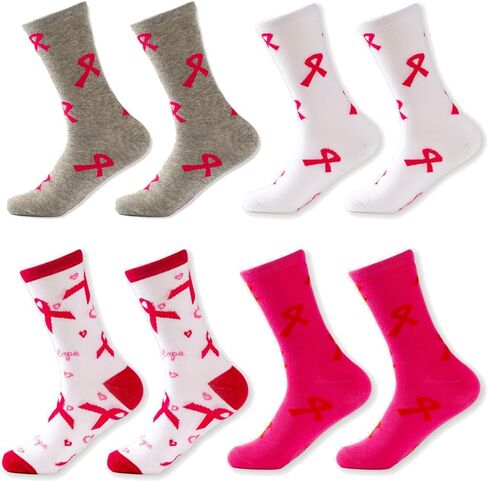 Breast Cancer Awareness Socks 4 Pairs for Women Fight Cancer Inspiration Gifts Pink Ribbon in Saudi Arabia